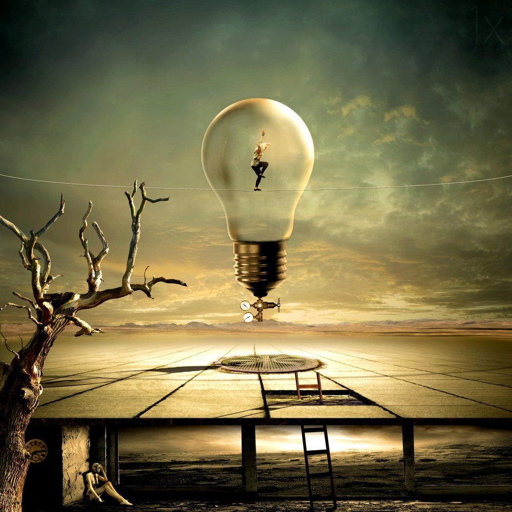 Surreal Lightbulb Dreamscape by Franziskus Pfleghart