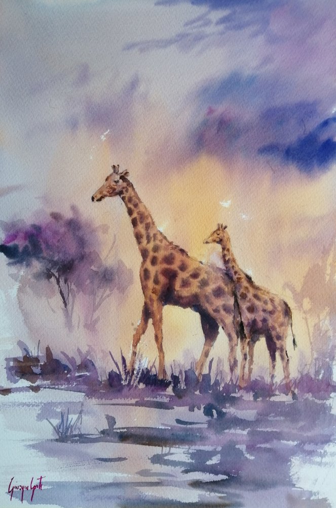 African Sunset Giraffes by Giorgio Gosti