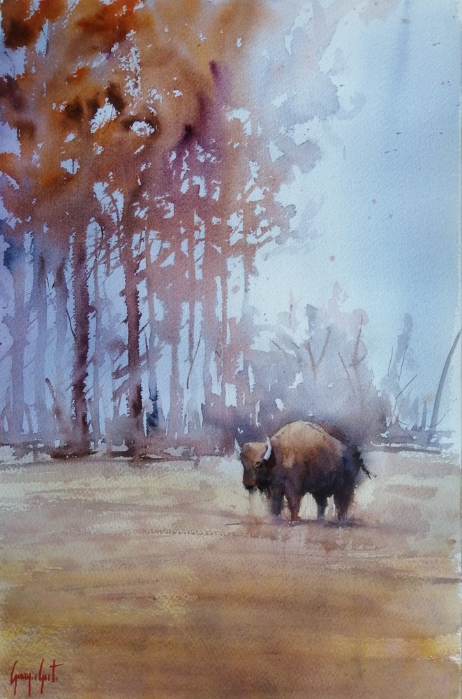 Bison in Autumn Mist by Giorgio Gosti