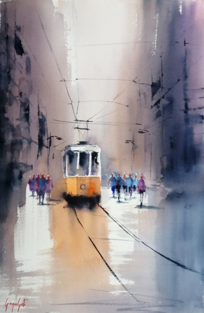 City Tram Scene by Giorgio Gosti