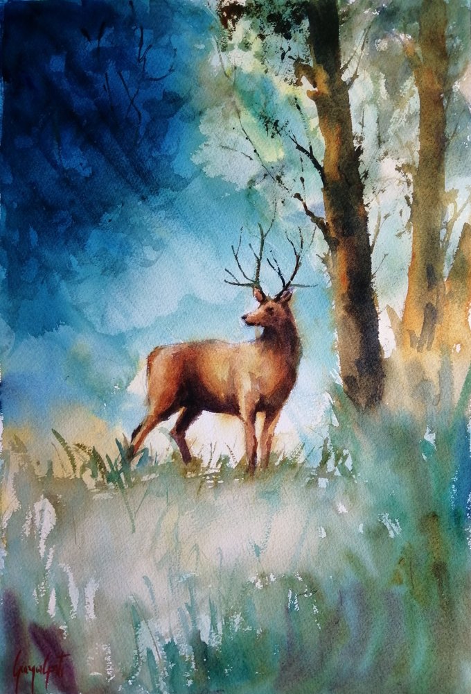 Deer in Misty Forest by Giorgio Gosti