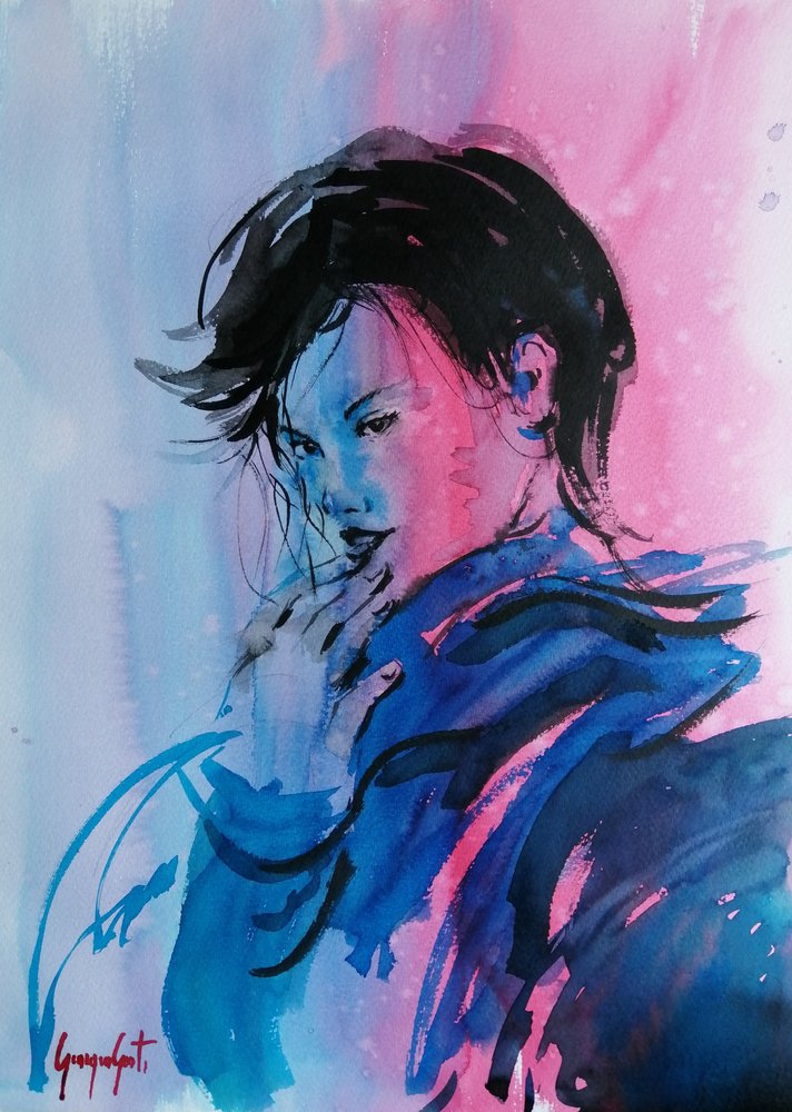 Dynamic Pink Blue Portrait by Giorgio Gosti