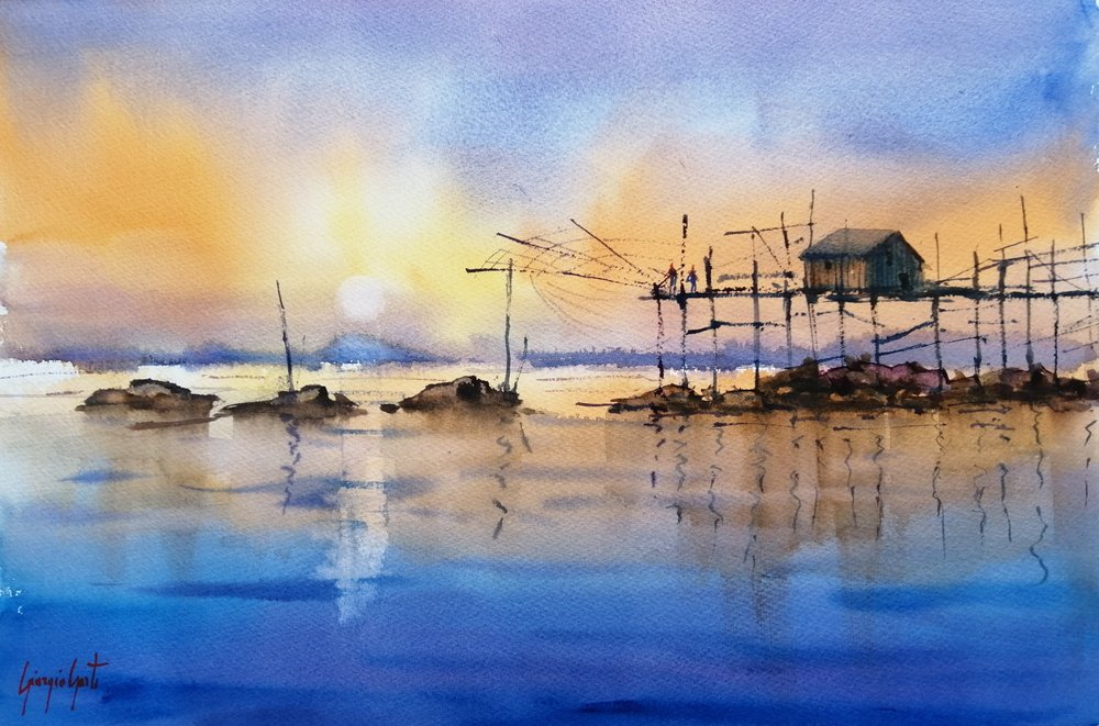 Golden Hour Fishing Hut by Giorgio Gosti