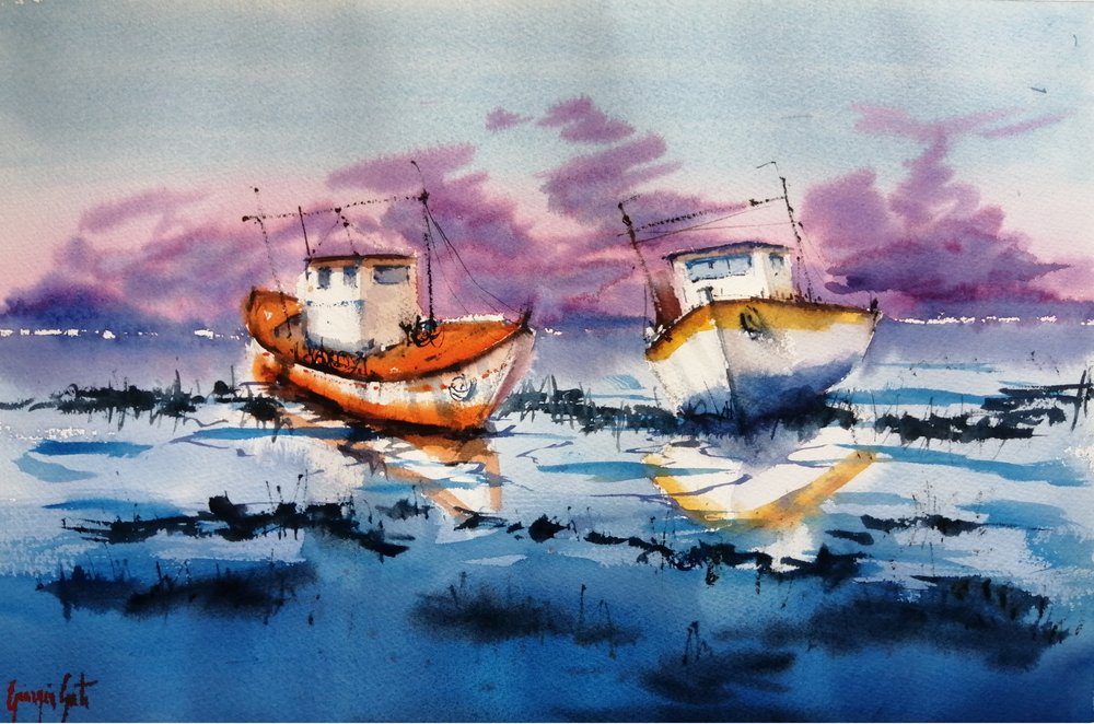 Low Tide Boats Reflections by Giorgio Gosti