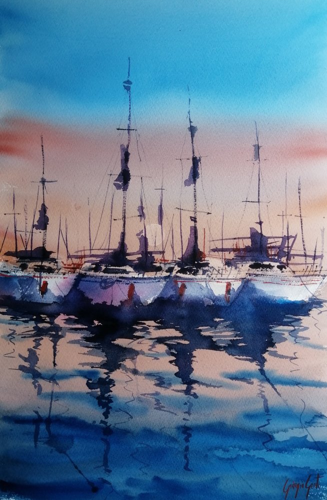 Sailboats at Sunset by Giorgio Gosti
