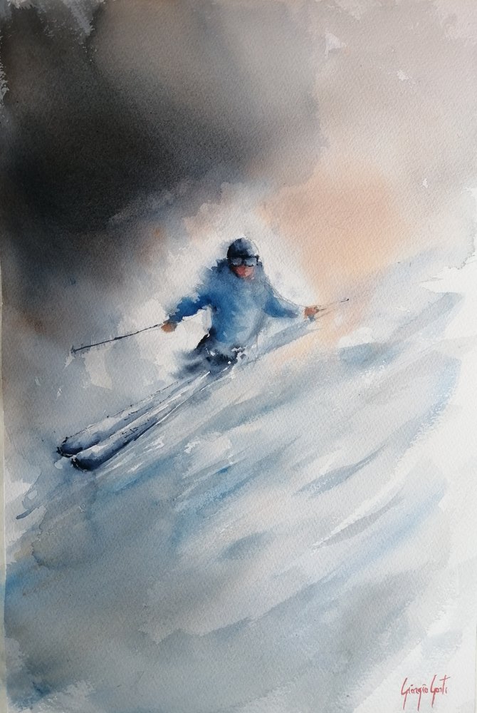 Skier In Powder Snow by Giorgio Gosti