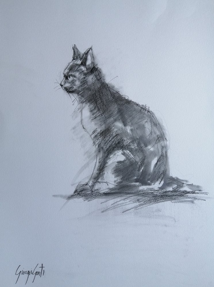 Watchful Charcoal Cat by Giorgio Gosti
