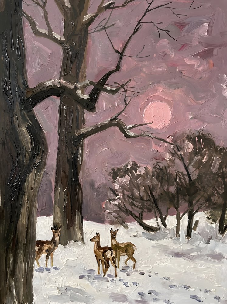 Moonlit Winter Deer by HUGO