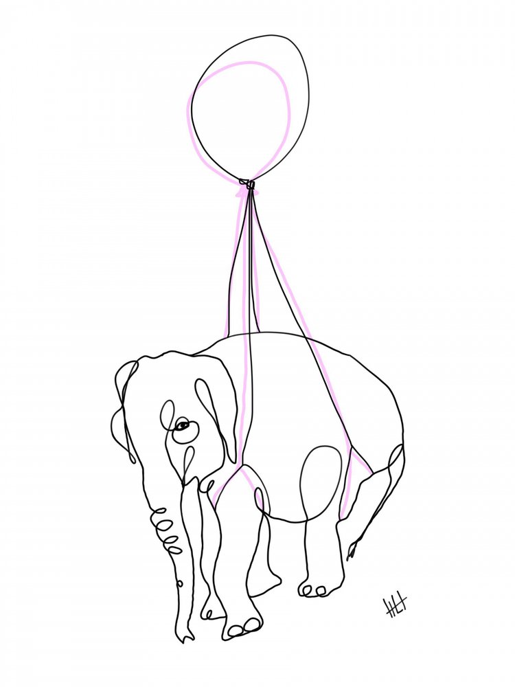 Elephant with Pink Balloon by Hanna Lee Tidd
