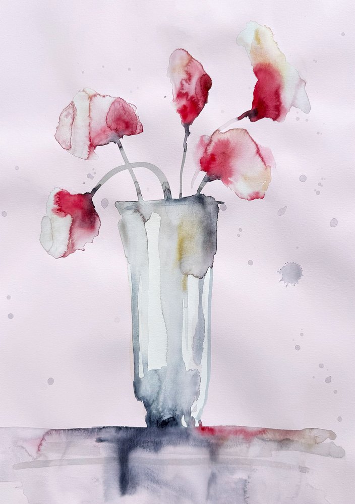 Delicate Pink Watercolor Blooms by Helena Ryhle