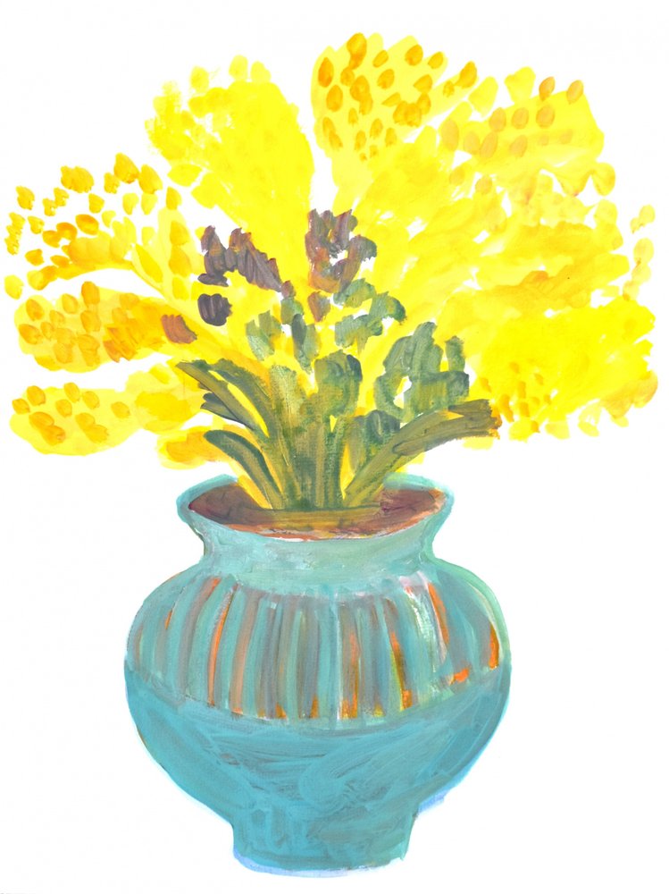 Bright Yellow Floral Vase by Iria Fernandez