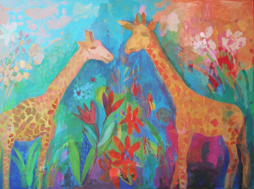 Vibrant Jungle Giraffes by Iria Fernandez
