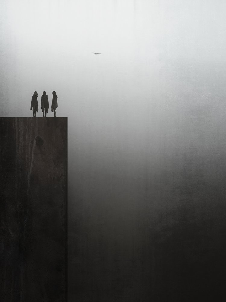 Three Silhouettes Misty Horizon by Jeffrey Hummel