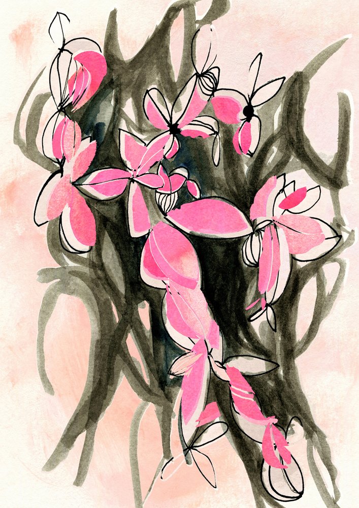 Pink Abstract Flowers by Jenja Braun