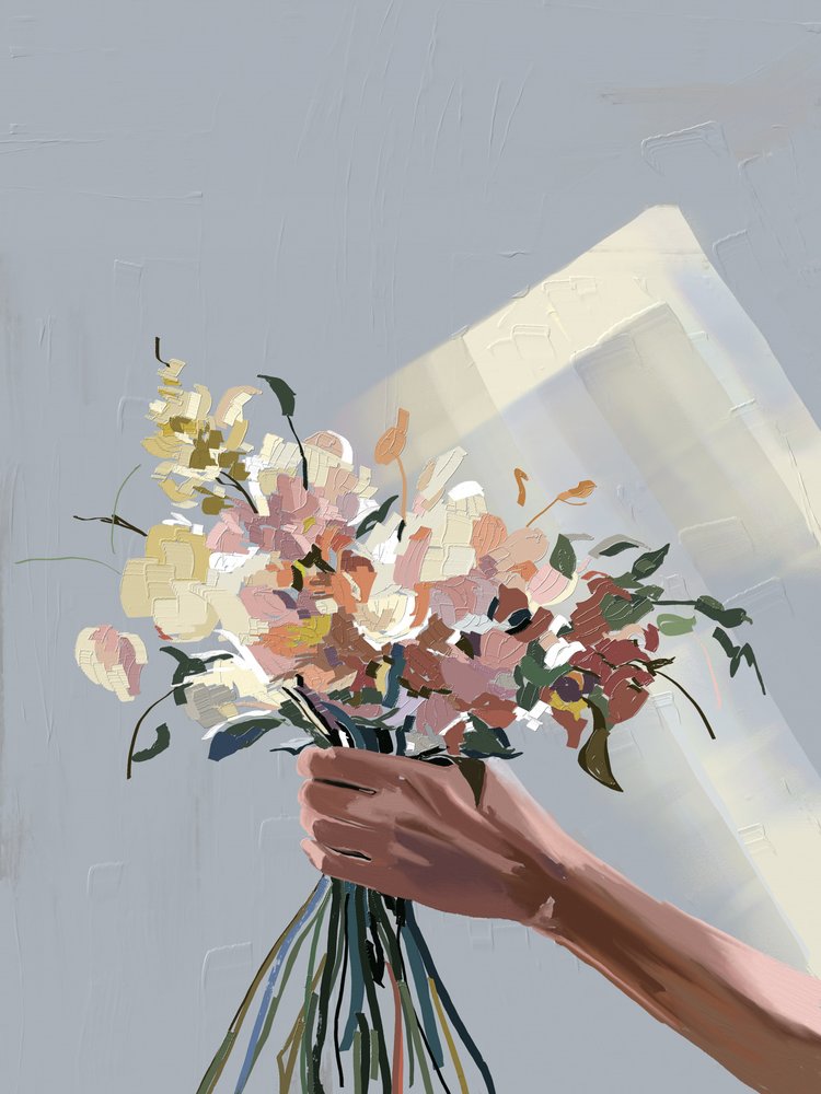 Hand Holding Pastel Flowers by Jenna Alheit