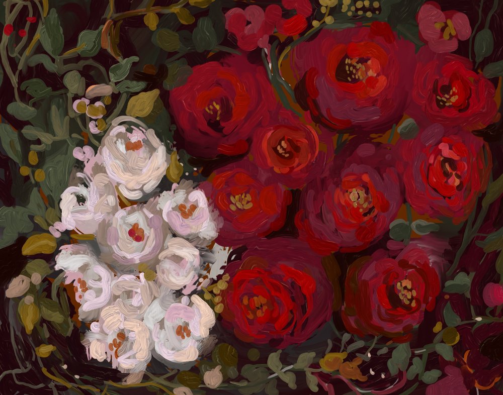 Dark Floral Painting by Josie George
