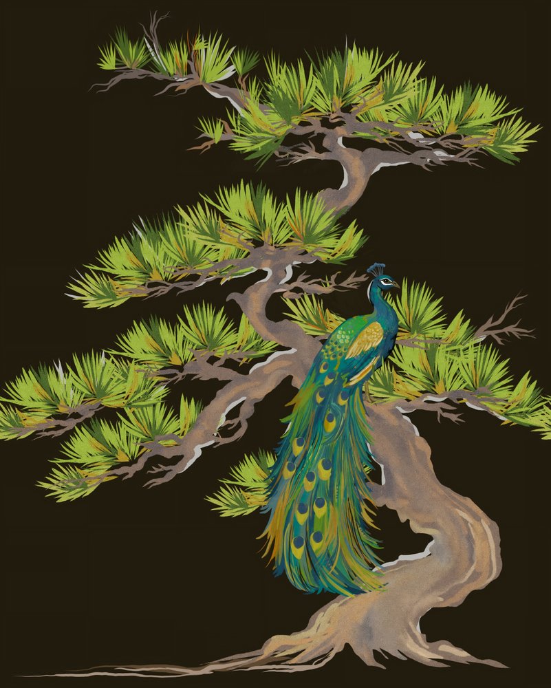 Peacock On Pine Branch by Josie George