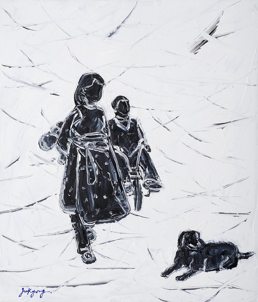 Children Walking Dog by Jukyong Park