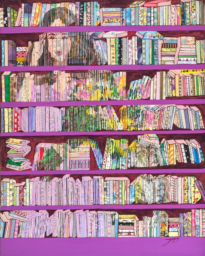 Colorful Bookshelf Woman by Jukyong Park