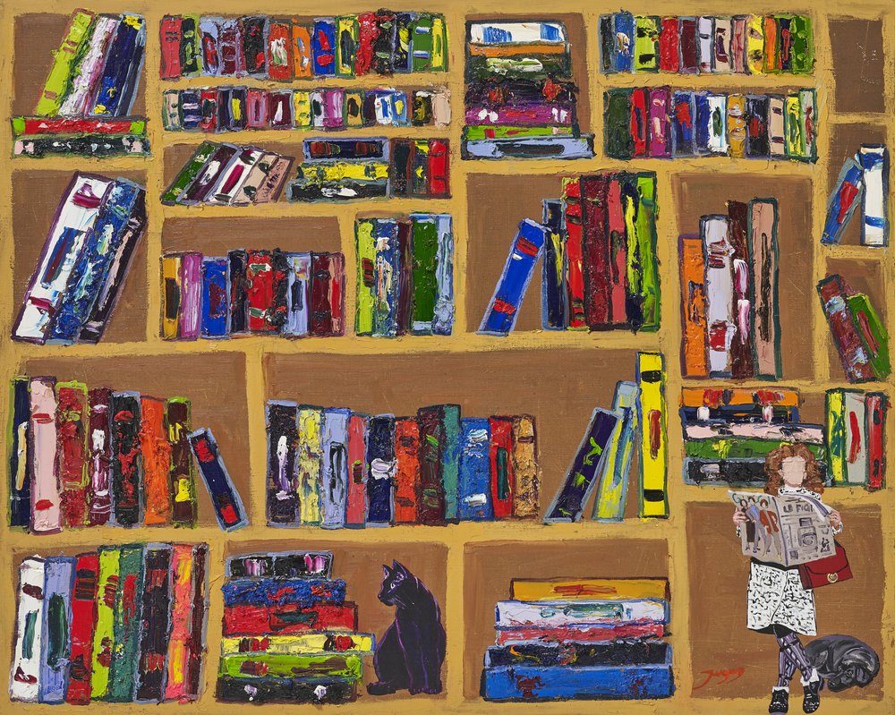 Cozy Bookshelf Reading Scene by Jukyong Park