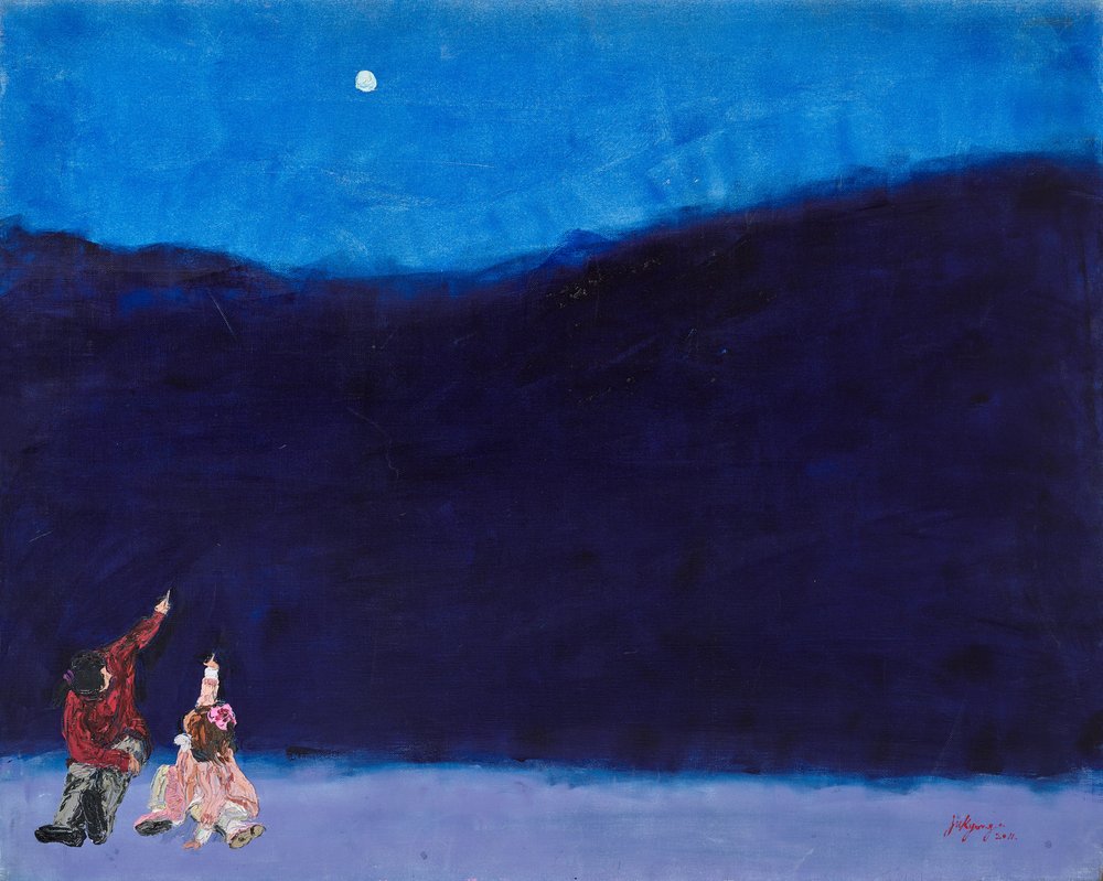 Kids Gaze at Winter Moon by Jukyong Park