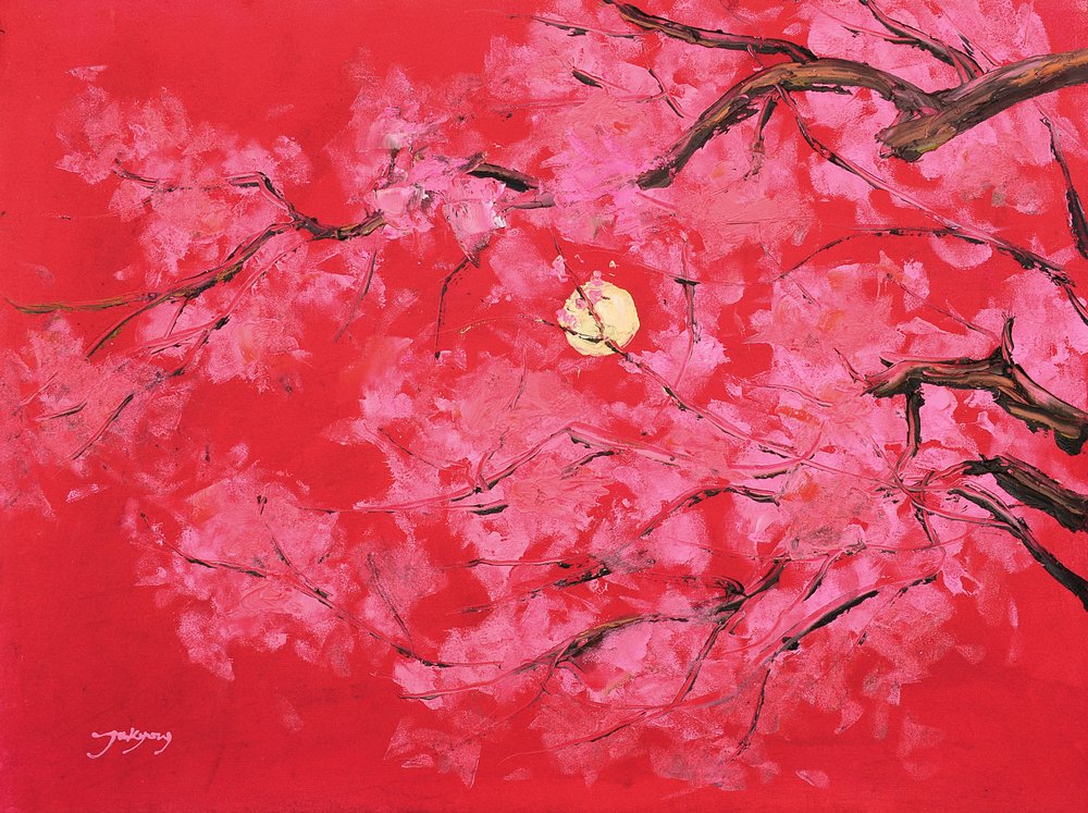 Red Moon Cherry Blossoms by Jukyong Park