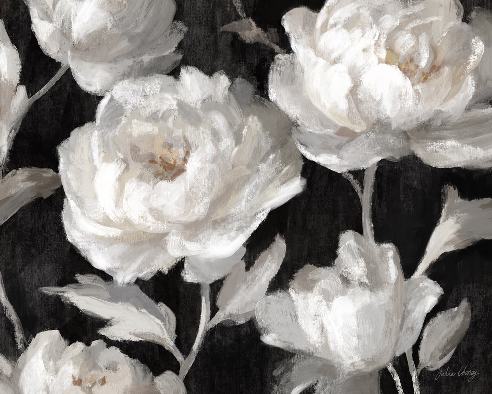White Peonies On Black by Julia Cheney