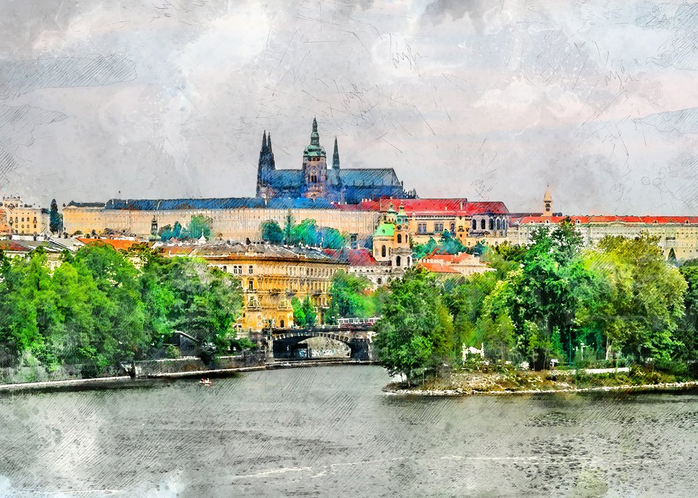 Historic Prague River View by Justyna Jaszke