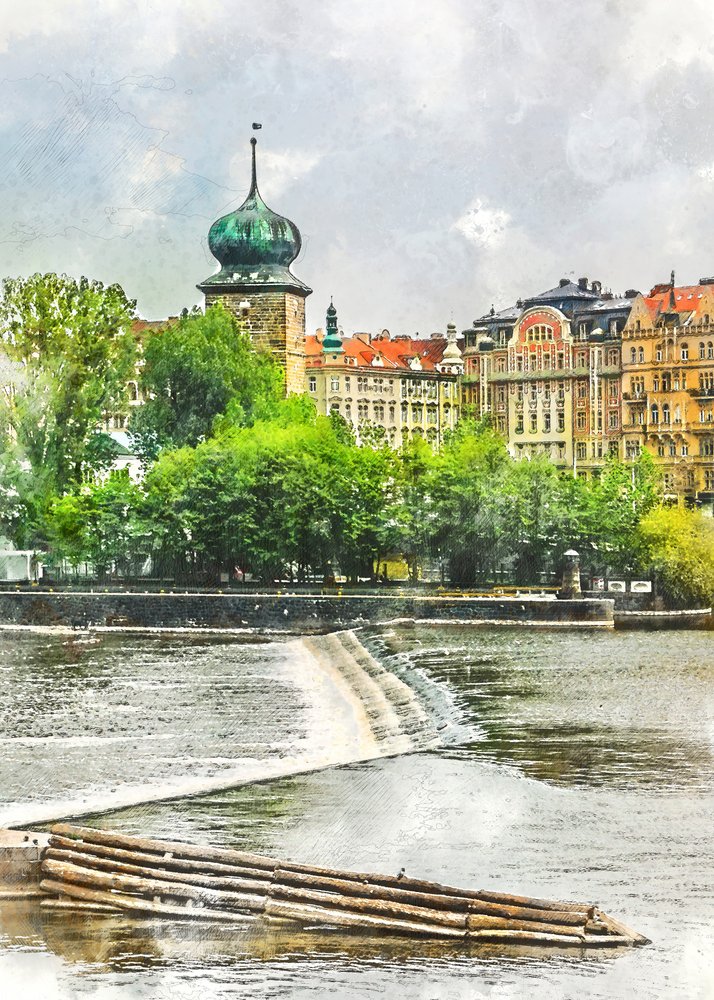 Prague Water Tower River by Justyna Jaszke