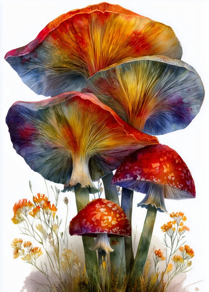 Vibrant Forest Mushrooms by Justyna Jaszke