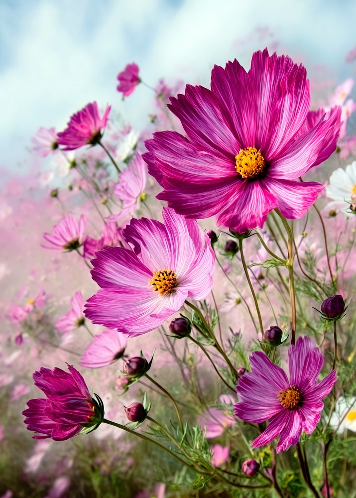 Vibrant Pink Cosmos by Justyna Jaszke