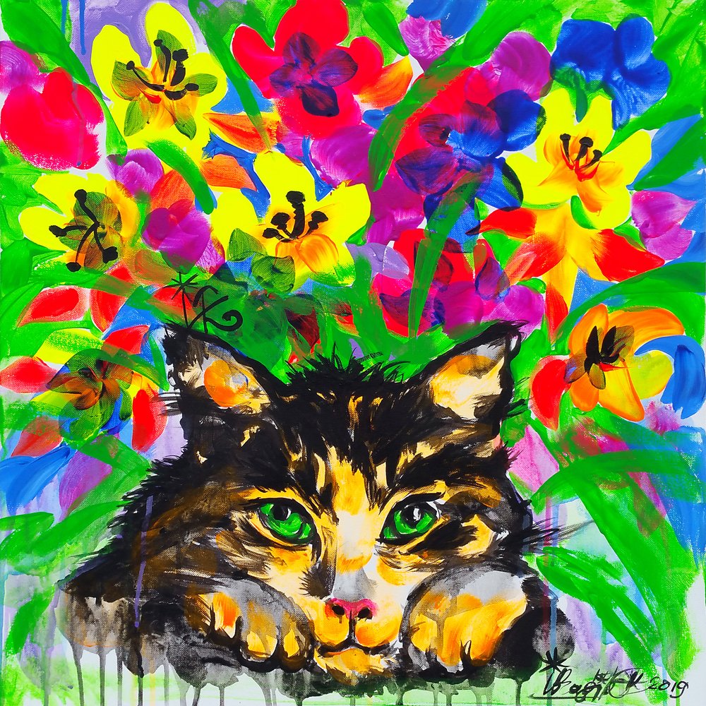 Colorful Garden Cat by Kanat Ibragimov