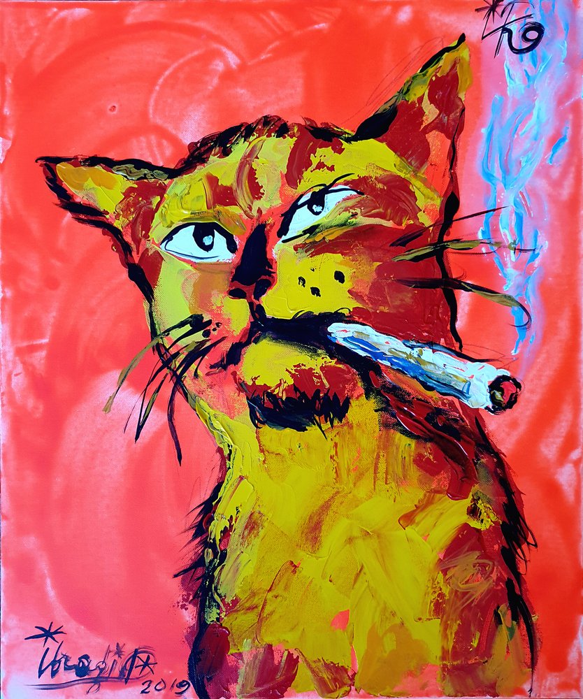 Cool Cat Smoking Joint by Kanat Ibragimov