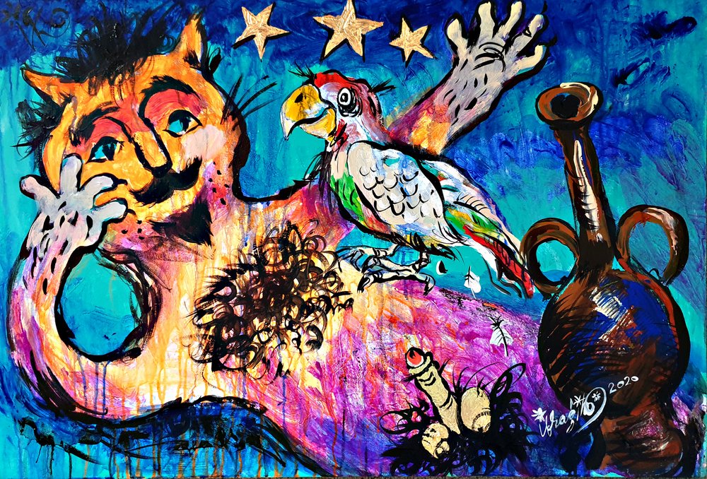Surreal Cat and Parrot by Kanat Ibragimov