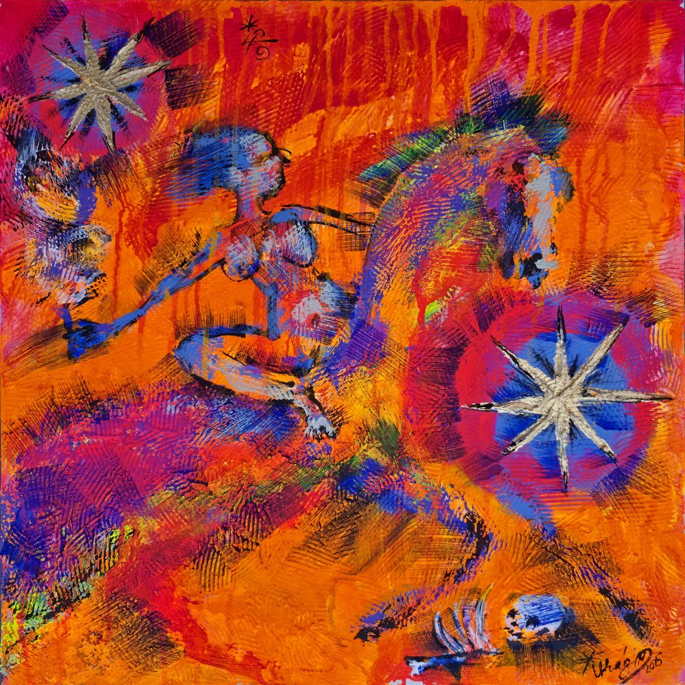Vibrant Woman Riding Horse by Kanat Ibragimov