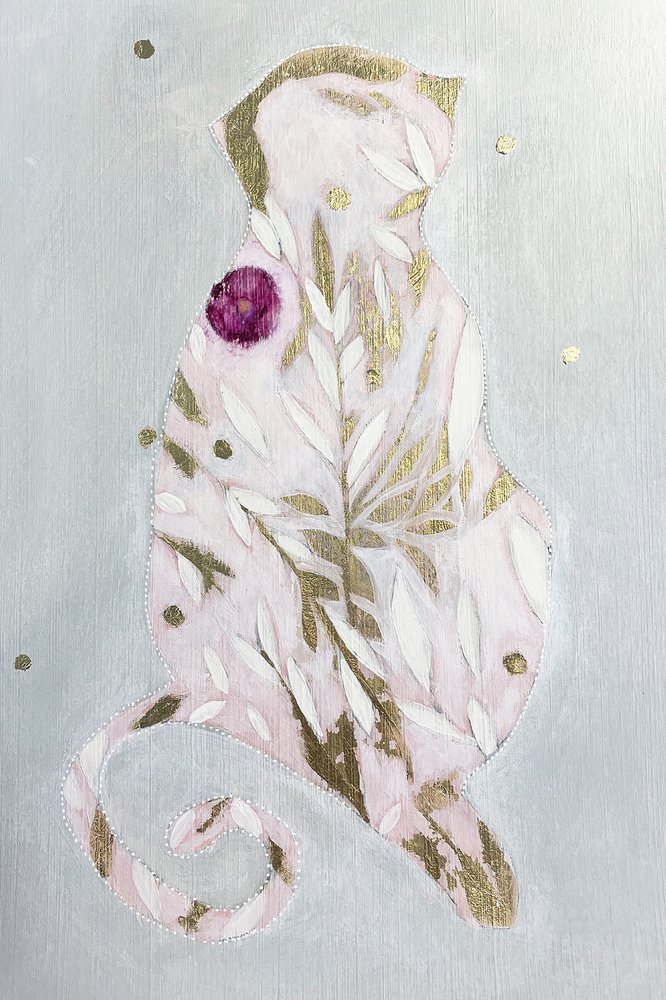 Pink Botanical Cat by Karenina Fabrizzi