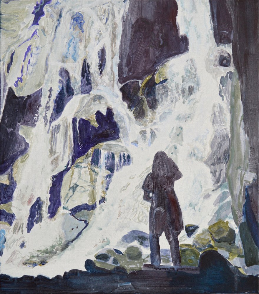 Person at Majestic Waterfall by Karin Bos