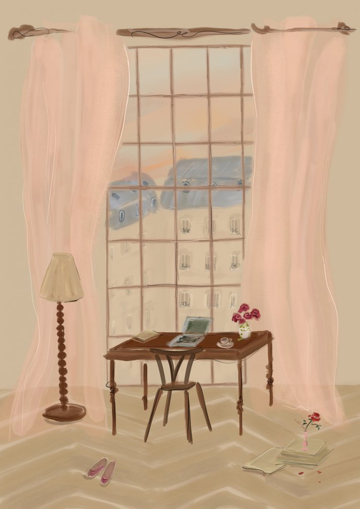 Paris Window View with Rustic Desk by Katharina Puritscher