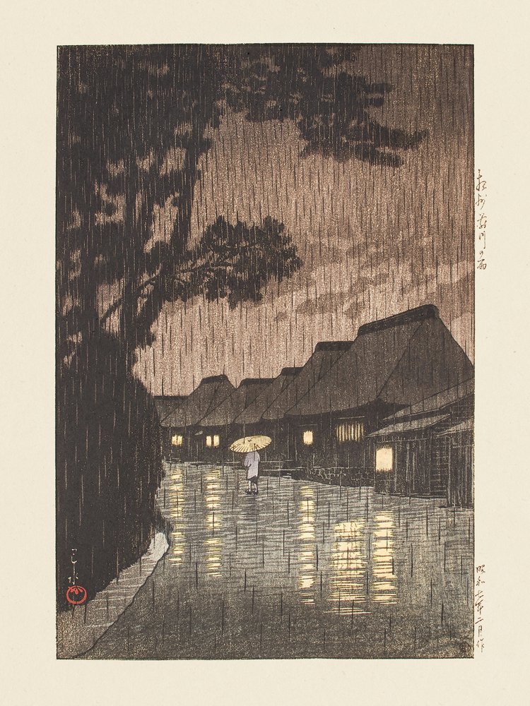 Rain at Maekawa, Sagami Province (1932) by Kawase Hasui