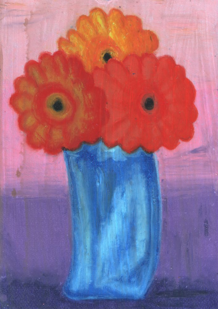 Colorful Flowers Blue Vase by Kulik