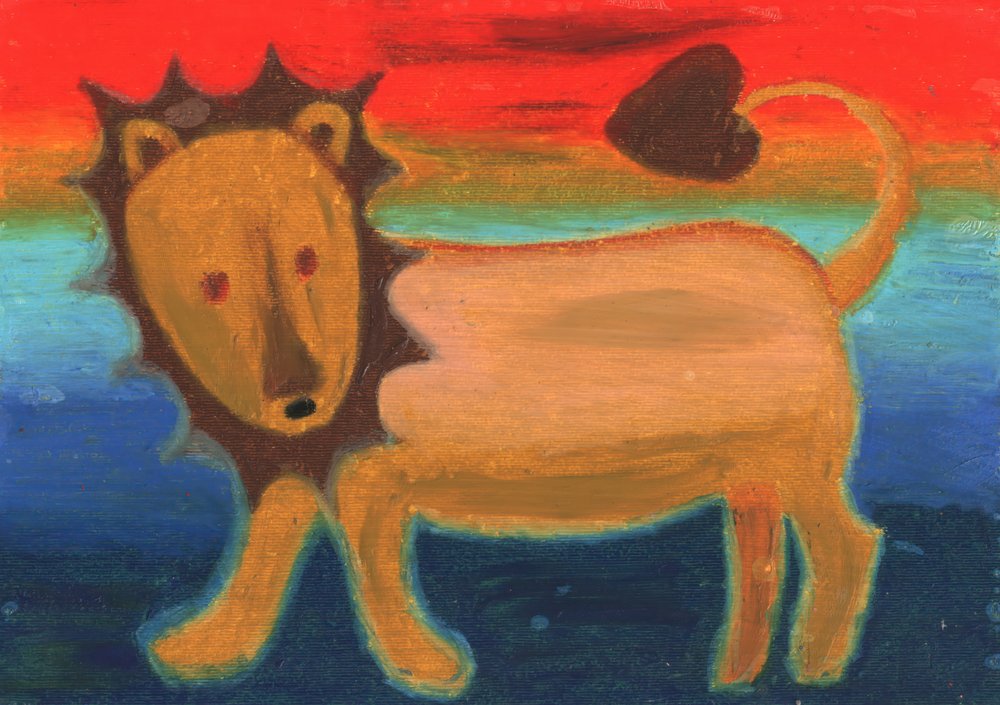 Golden Lion in Rainbow Sky by Kulik