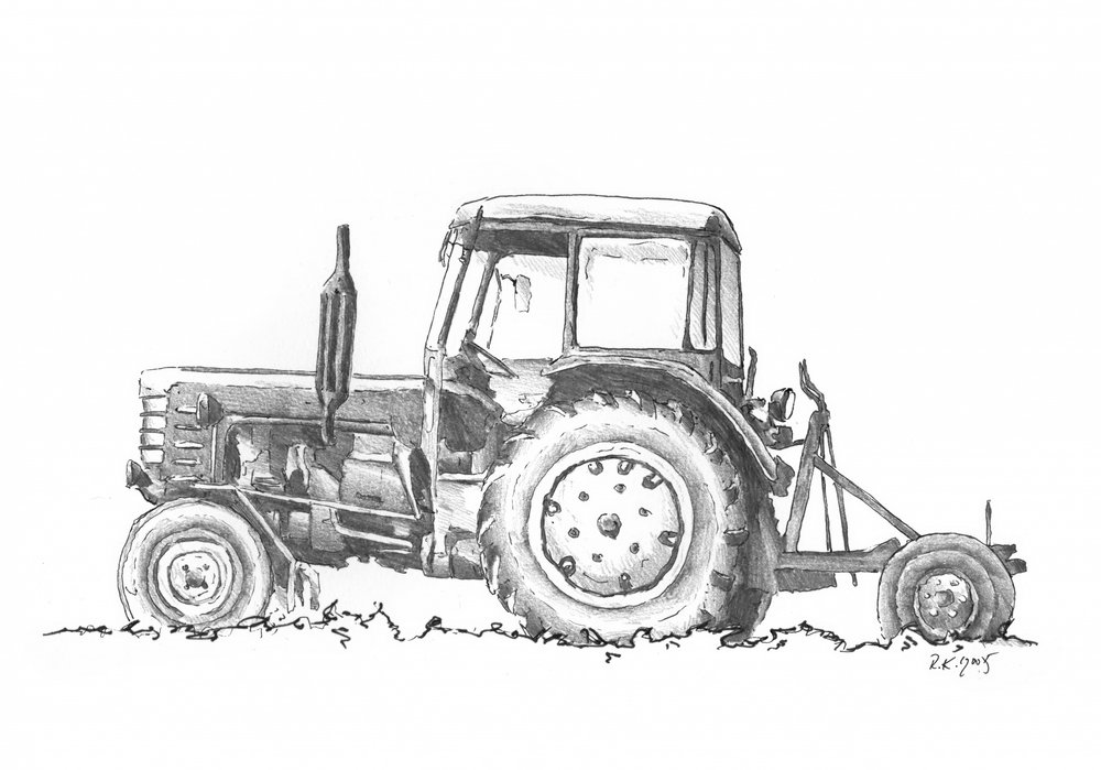 Vintage Farm Tractor Drawing by Kulik