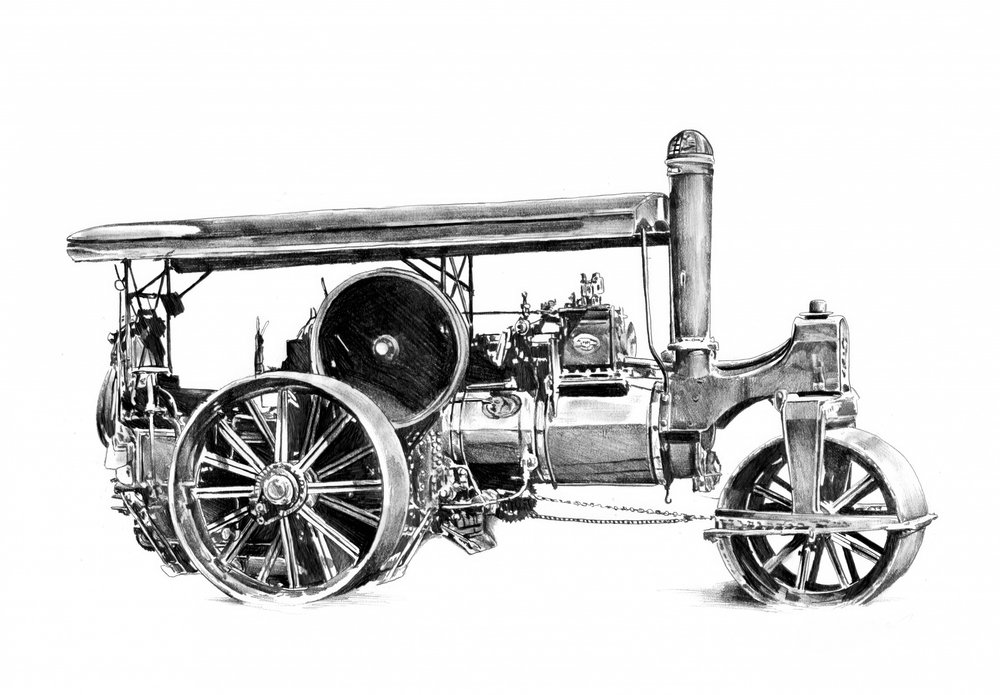 Vintage Steamroller Drawing by Kulik