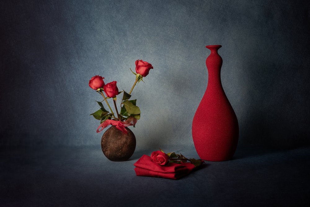 Elegant Red Rose Still Life by Leah Xu
