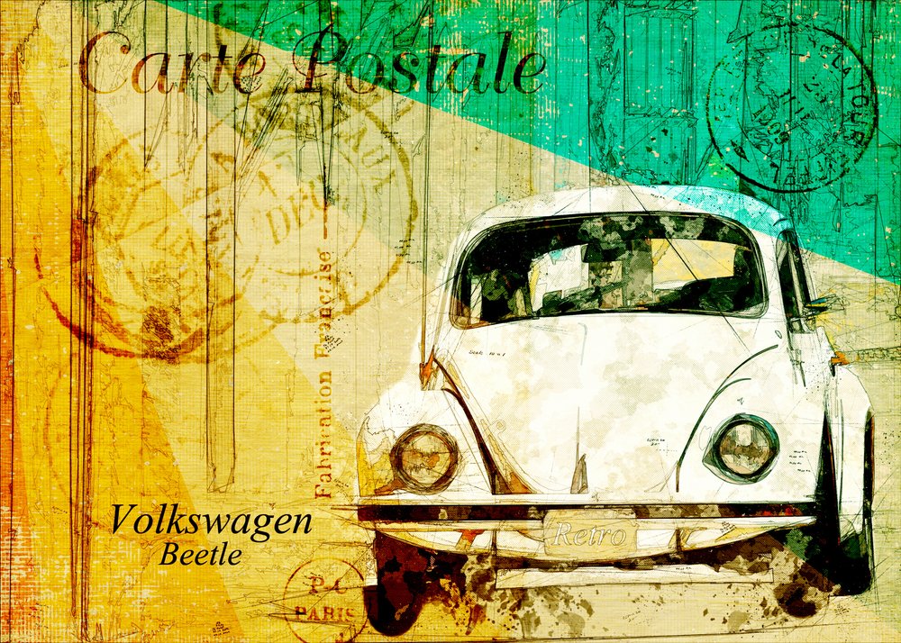Classic Beetle Postcard by Lembayung senja studio [Vintage Poster]