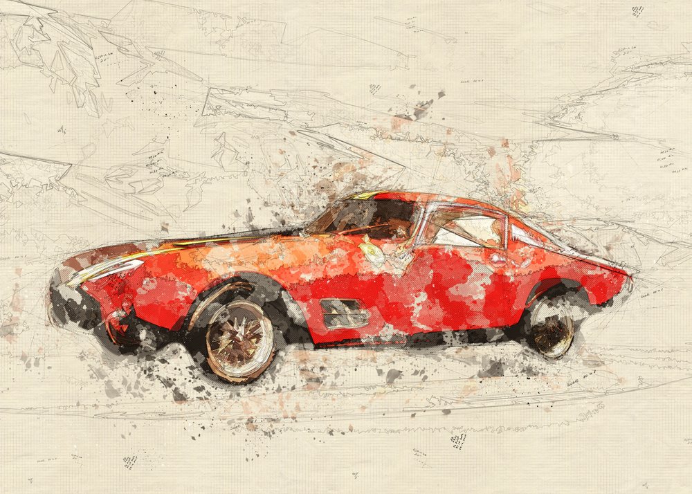 Red Car Sketch by Lembayung senja studio [Vintage Poster]