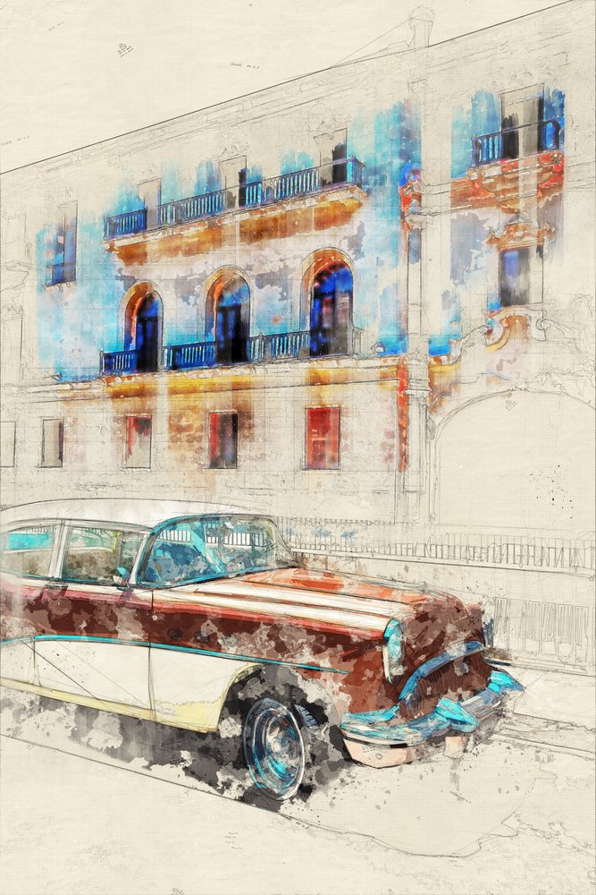Havana Classic Car Sketch by Lembayung senja studio [Vintage Poster]