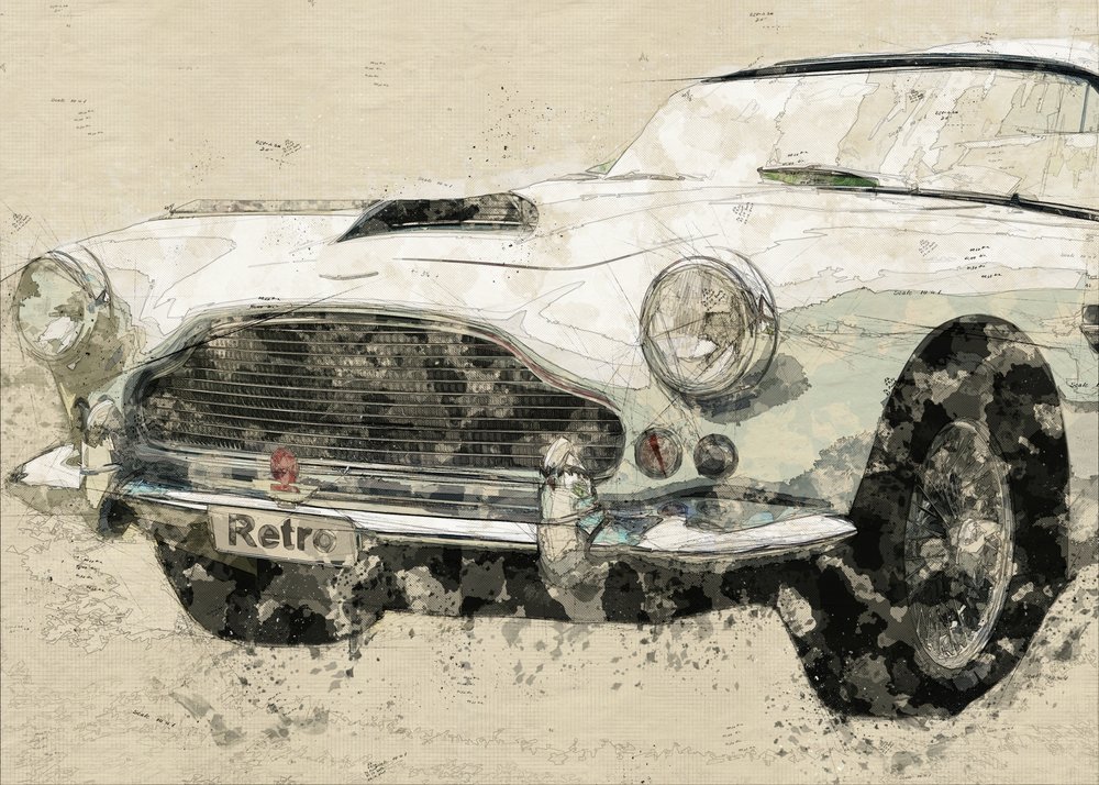 Retro Classic Car Sketch by Lembayung senja studio [Vintage Poster]
