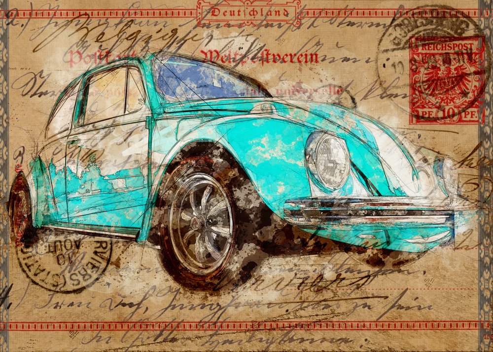 Teal Beetle Postcard by Lembayung senja studio [Vintage Poster]