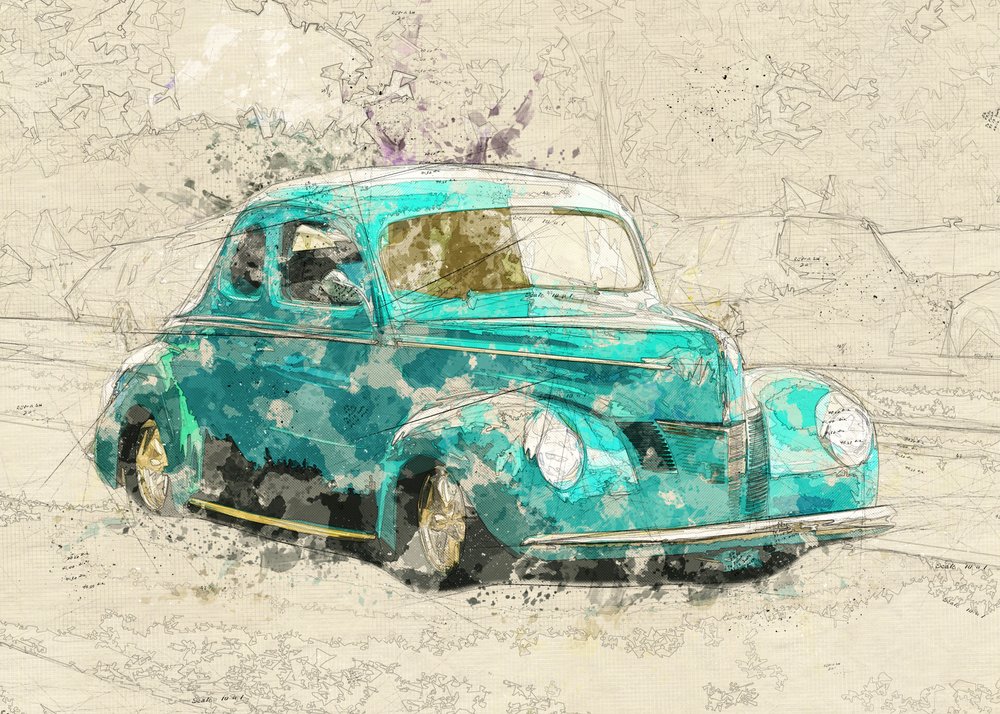 Teal Hot Rod by Lembayung senja studio [Vintage Poster]